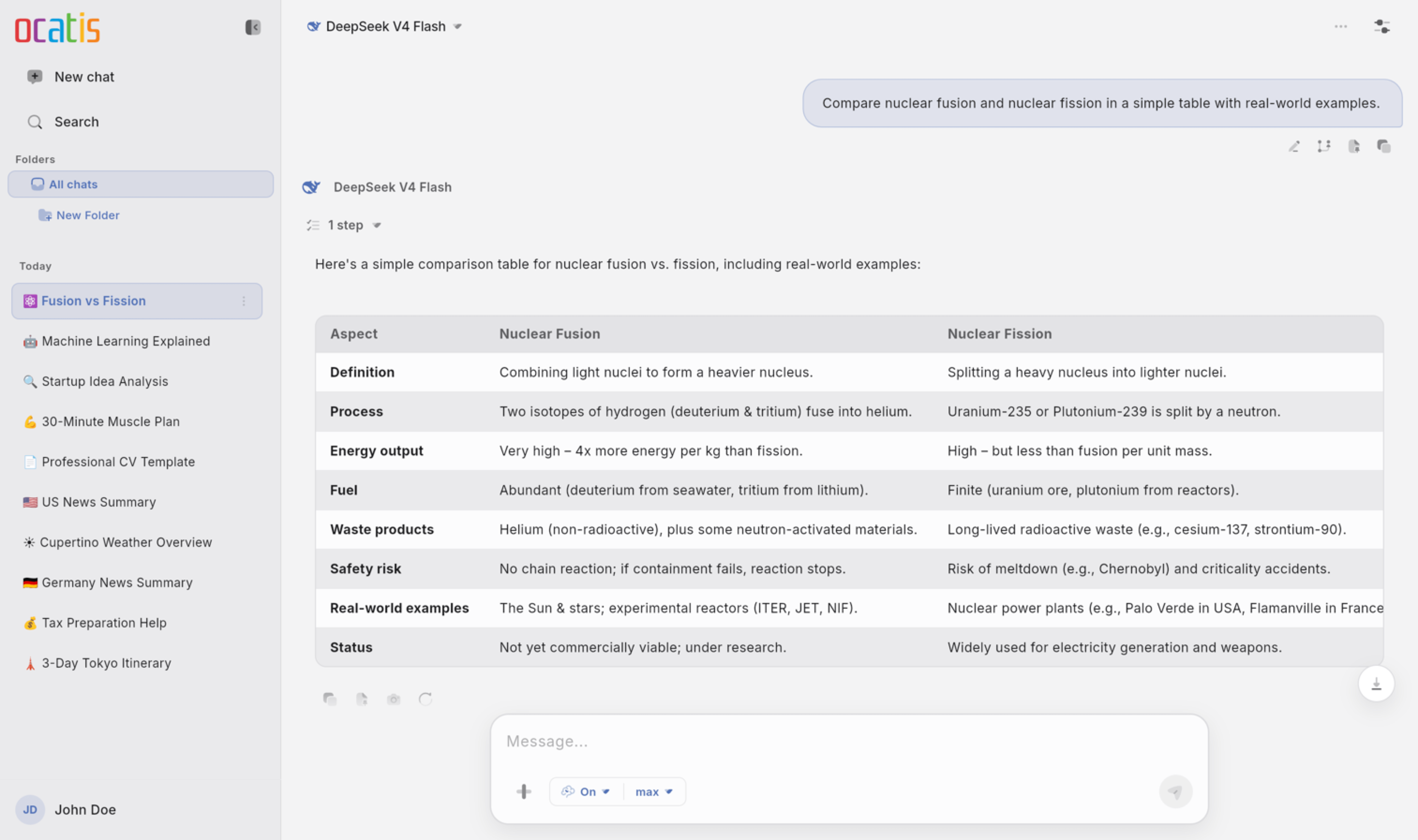 ocatis chat showing knowledge-base permission controls